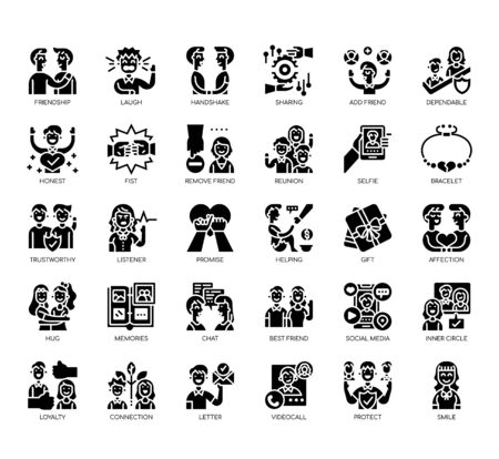 Set of friendship thin line and pixel perfect icons for any web and app project.のイラスト素材