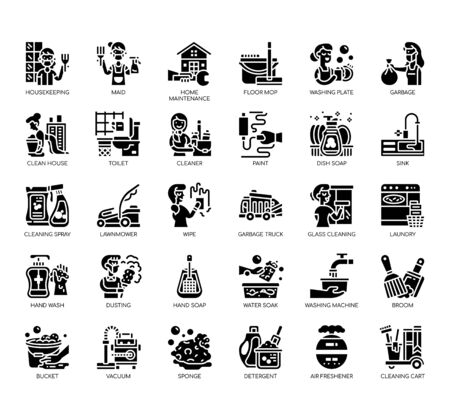 Set of housekeeping thin line and pixel perfect icons for any web and app project.のイラスト素材