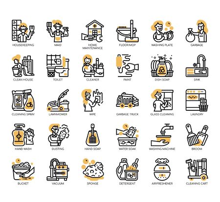 Set of housekeeping thin line and pixel perfect icons for any web and app project.のイラスト素材