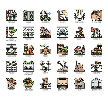 Set of agriculture thin line and pixel perfect icons for any web and app project.のイラスト素材