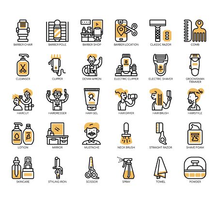 Set of barbershop thin line and pixel perfect icons for any web and app project.のイラスト素材