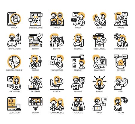 Set of cyberbulling thin line and pixel perfect icons for any web and app project.のイラスト素材