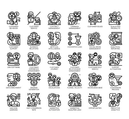 Set of customer relationship management thin line and pixel perfect icons for any web and app project.のイラスト素材