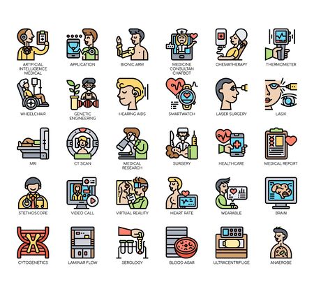 Set of medical technology thin line and pixel perfect icons for any web and app project.のイラスト素材