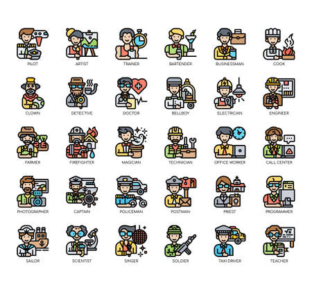 Set of male occupation thin line and pixel perfect icons for any web and app project.のイラスト素材