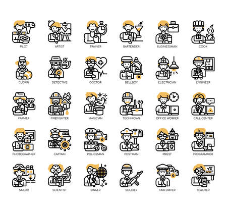 Set of male occupation thin line and pixel perfect icons for any web and app project.のイラスト素材