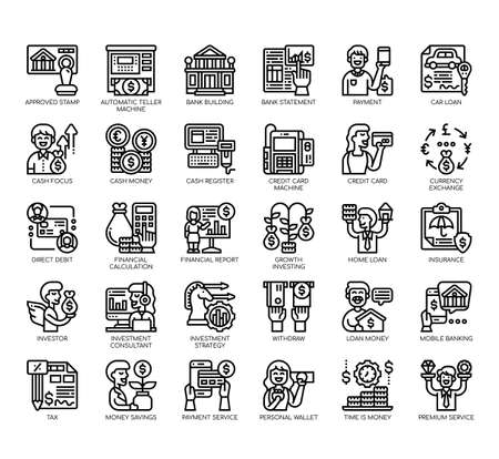 Set of banking thin line and pixel perfect icons for any web and app project.のイラスト素材