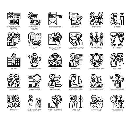 Set of job search thin line and pixel perfect icons for any web and app project.のイラスト素材