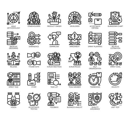 Set of agile methodology thin line and pixel perfect icons for any web and app project.のイラスト素材