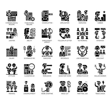 Set of job search thin line and pixel perfect icons for any web and app project.のイラスト素材