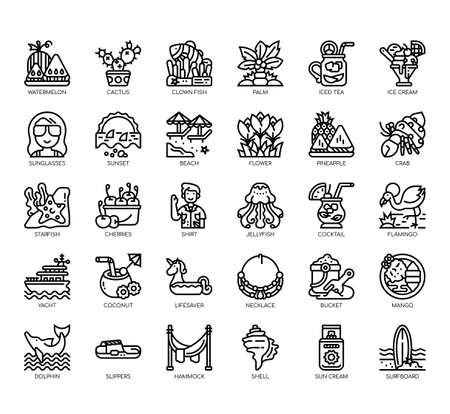 Set of summer thin line and pixel perfect icons for any web and app project.のイラスト素材