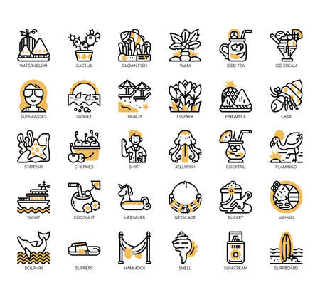 Set of summer thin line and pixel perfect icons for any web and app project.のイラスト素材