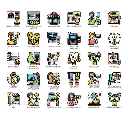 Set of banking thin line and pixel perfect icons for any web and app project.のイラスト素材