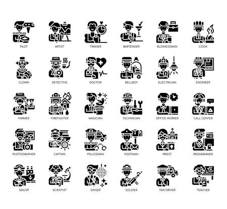 Set of male occupation thin line and pixel perfect icons for any web and app project.のイラスト素材