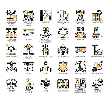 Set of satellite thin line and pixel perfect icons for any web and app project.のイラスト素材