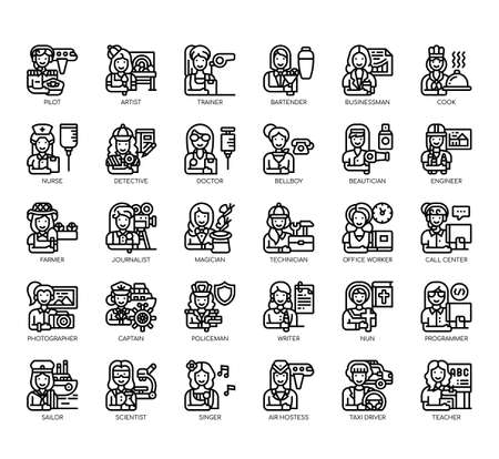 Set of female occupation thin line and pixel perfect icons for any web and app project.のイラスト素材