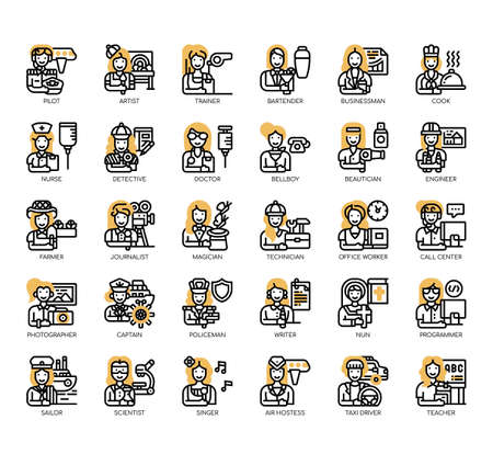 Set of female occupation thin line and pixel perfect icons for any web and app project.のイラスト素材