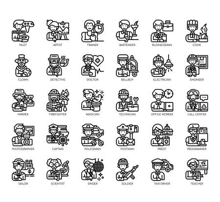 Set of male occupation thin line and pixel perfect icons for any web and app project.のイラスト素材