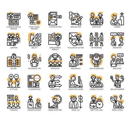 Set of job search thin line and pixel perfect icons for any web and app project.のイラスト素材