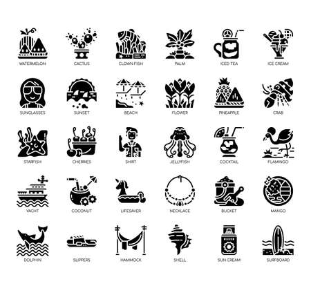 Set of summer thin line and pixel perfect icons for any web and app project.のイラスト素材