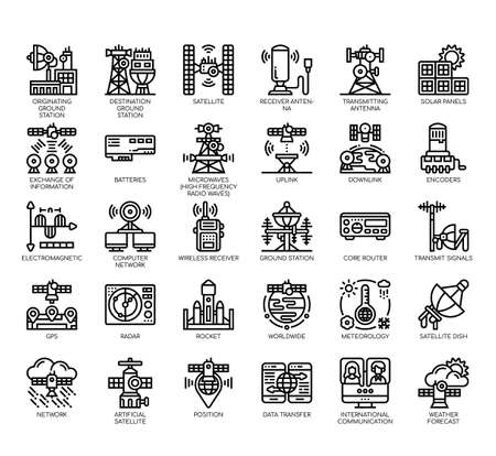 Set of satellite thin line and pixel perfect icons for any web and app project.のイラスト素材