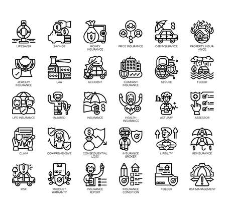 Set of insurance thin line and pixel perfect icons for any web and app project.のイラスト素材