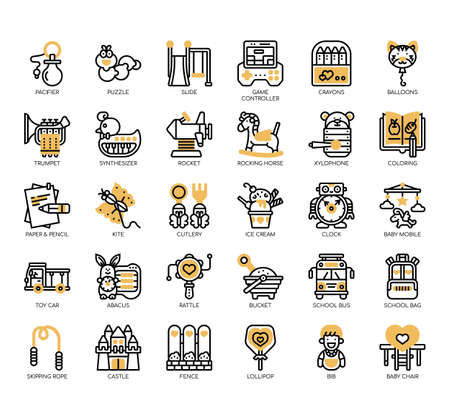 Set of kindergarden thin line and pixel perfect icons for any web and app project.のイラスト素材
