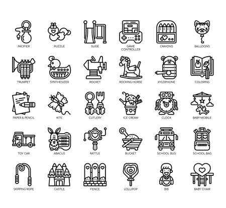 Set of kindergarden thin line and pixel perfect icons for any web and app project.のイラスト素材