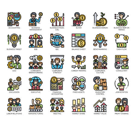 Set of business management thin line and pixel perfect icons for any web and app project.のイラスト素材