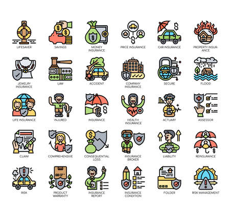 Set of insurance thin line and pixel perfect icons for any web and app project.のイラスト素材