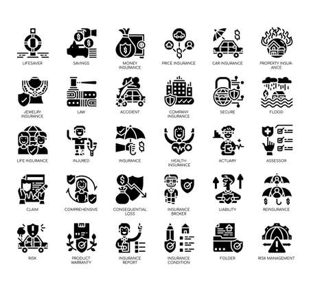Set of insurance thin line and pixel perfect icons for any web and app project.のイラスト素材