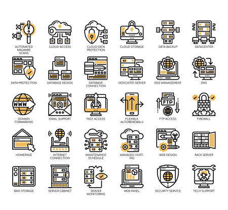 Set of web hosting thin line and pixel perfect icons for any web and app project.のイラスト素材