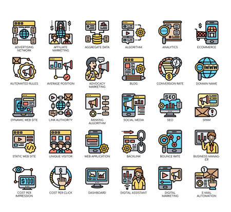 Set of online marketing thin line and pixel perfect icons for any web and app project.のイラスト素材