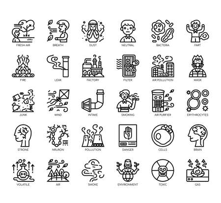 Set of air pollution thin line and pixel perfect icons for any web and app project.のイラスト素材