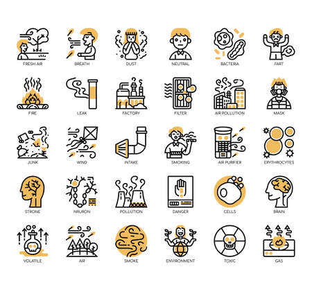 Set of air pollution thin line and pixel perfect icons for any web and app project.のイラスト素材