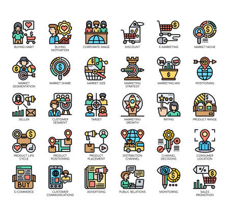 Set of marketing strategy thin line and pixel perfect icons for any web and app project.のイラスト素材