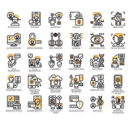 Set of biometric thin line and pixel perfect icons for any web and app project.のイラスト素材