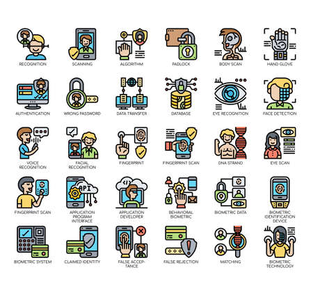 Set of biometric thin line and pixel perfect icons for any web and app project.のイラスト素材