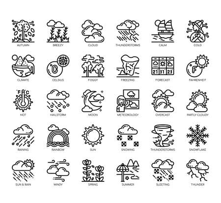 Set of weather thin line and pixel perfect icons for any web and app project.のイラスト素材