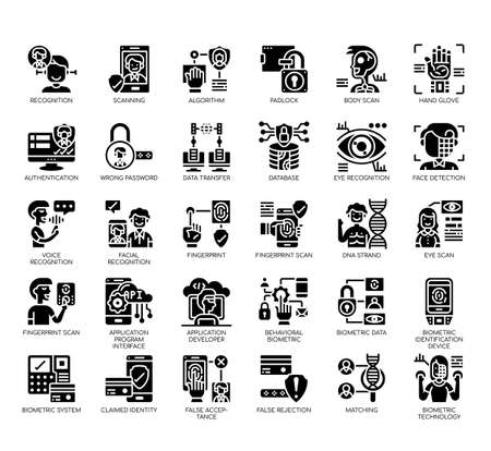 Set of biometric thin line and pixel perfect icons for any web and app project.のイラスト素材
