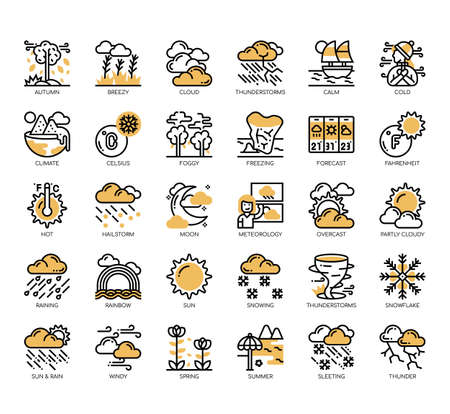 Set of weather thin line and pixel perfect icons for any web and app project.のイラスト素材