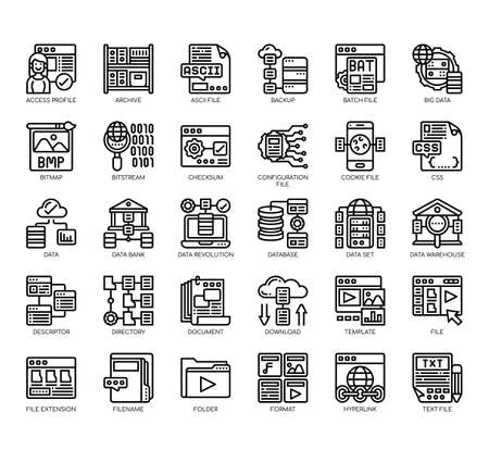 Set of file and document thin line and pixel perfect icons for any web and app project.のイラスト素材