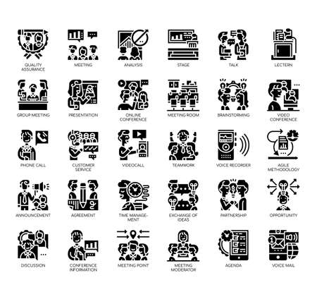 Set of meeting and conference thin line and pixel perfect icons for any web and app project.のイラスト素材