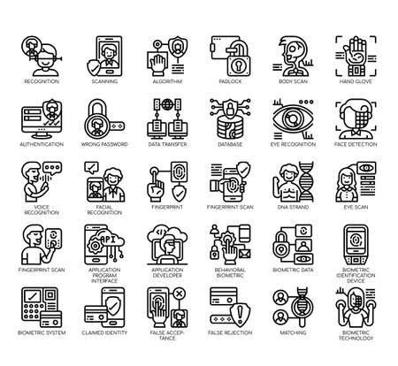 Set of biometric thin line and pixel perfect icons for any web and app project.のイラスト素材