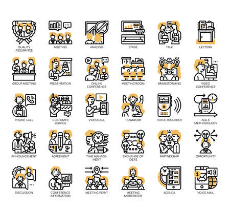 Set of meeting and conference thin line and pixel perfect icons for any web and app project.のイラスト素材