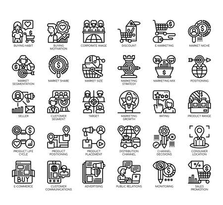 Set of marketing strategy thin line and pixel perfect icons for any web and app project.のイラスト素材