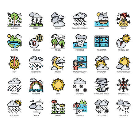 Set of weather thin line and pixel perfect icons for any web and app project.のイラスト素材