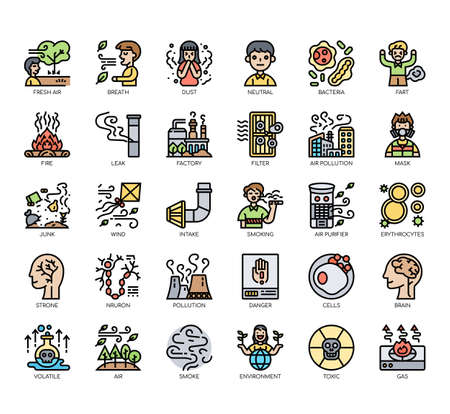Set of air pollution thin line and pixel perfect icons for any web and app project.のイラスト素材