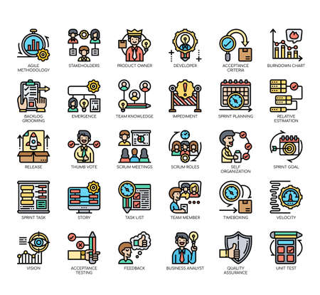 Set of agile methodology thin line and pixel perfect icons for any web and app project.