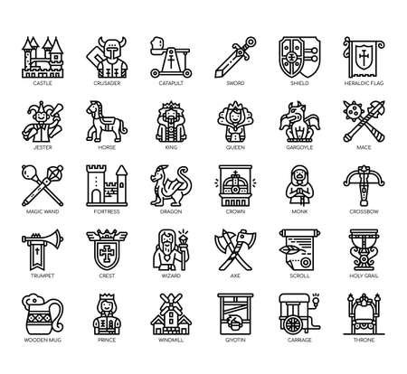 Set of medieval thin line and pixel perfect icons for any web and app project.のイラスト素材